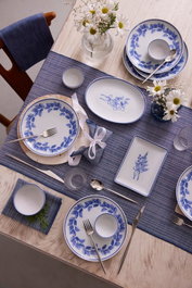 Hermia Juego de Desayuno de 14 Piezas en Porcelana Azul